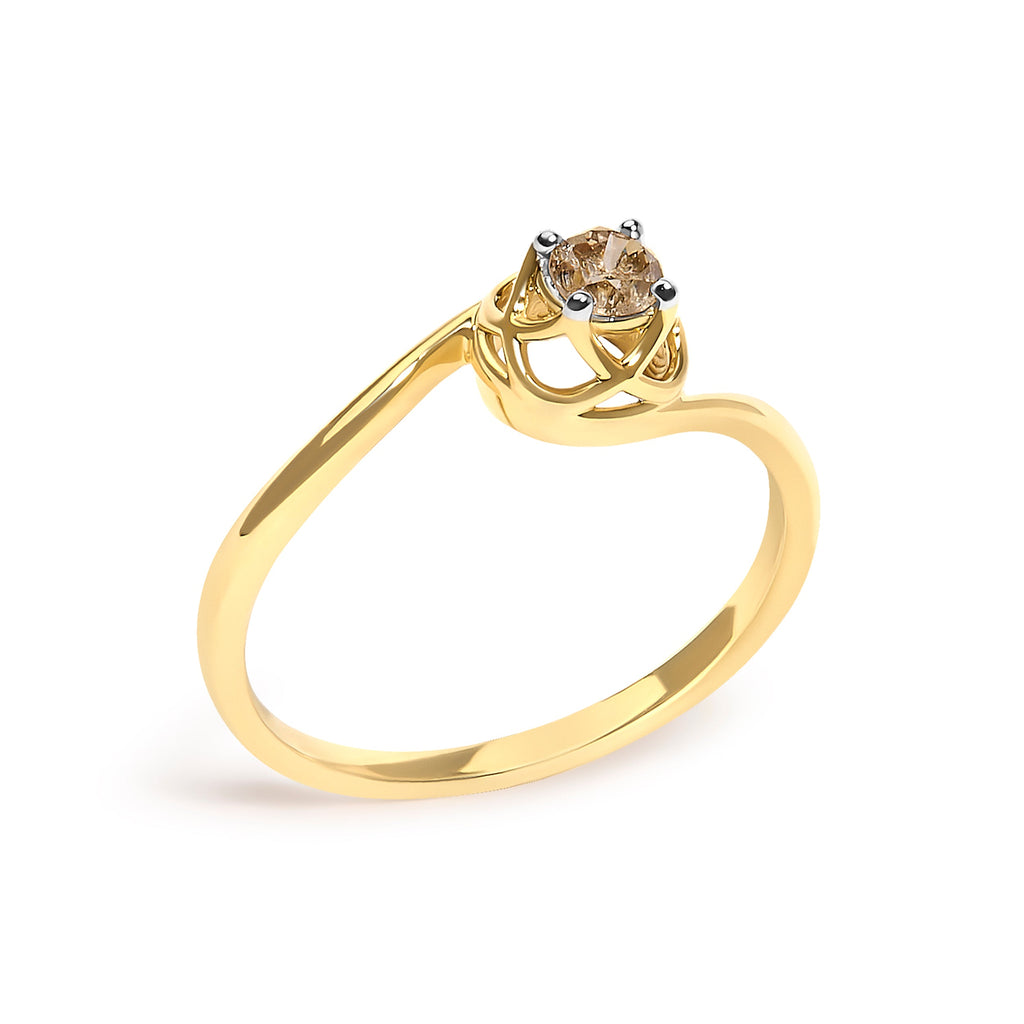 14K Yellow Gold Plated Sterling Silver 1/5 Ct Light Brown Diamond Bypass Solitaire Ring