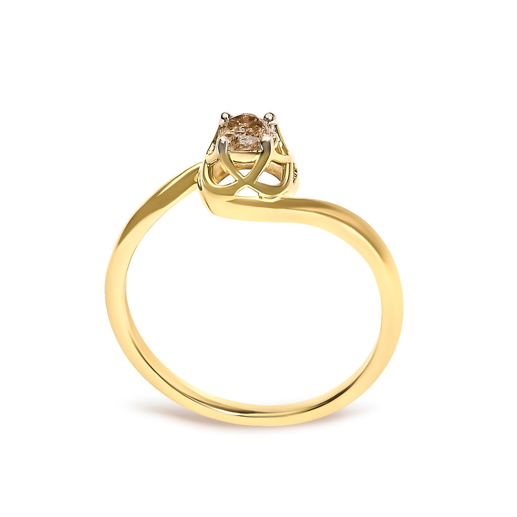 14K Yellow Gold Plated Sterling Silver 1/5 Ct Light Brown Diamond Bypass Solitaire Ring