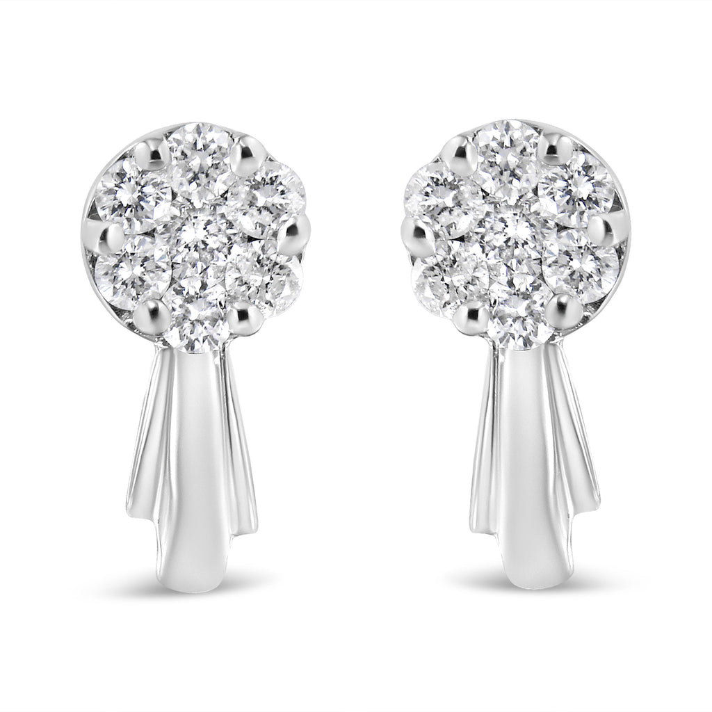 14K White Gold 3/4 Carat Total Weight Diamond Floral Cluster Drop and Dangle Stud Earrings (H-I Color, I1-I2 Clarity)