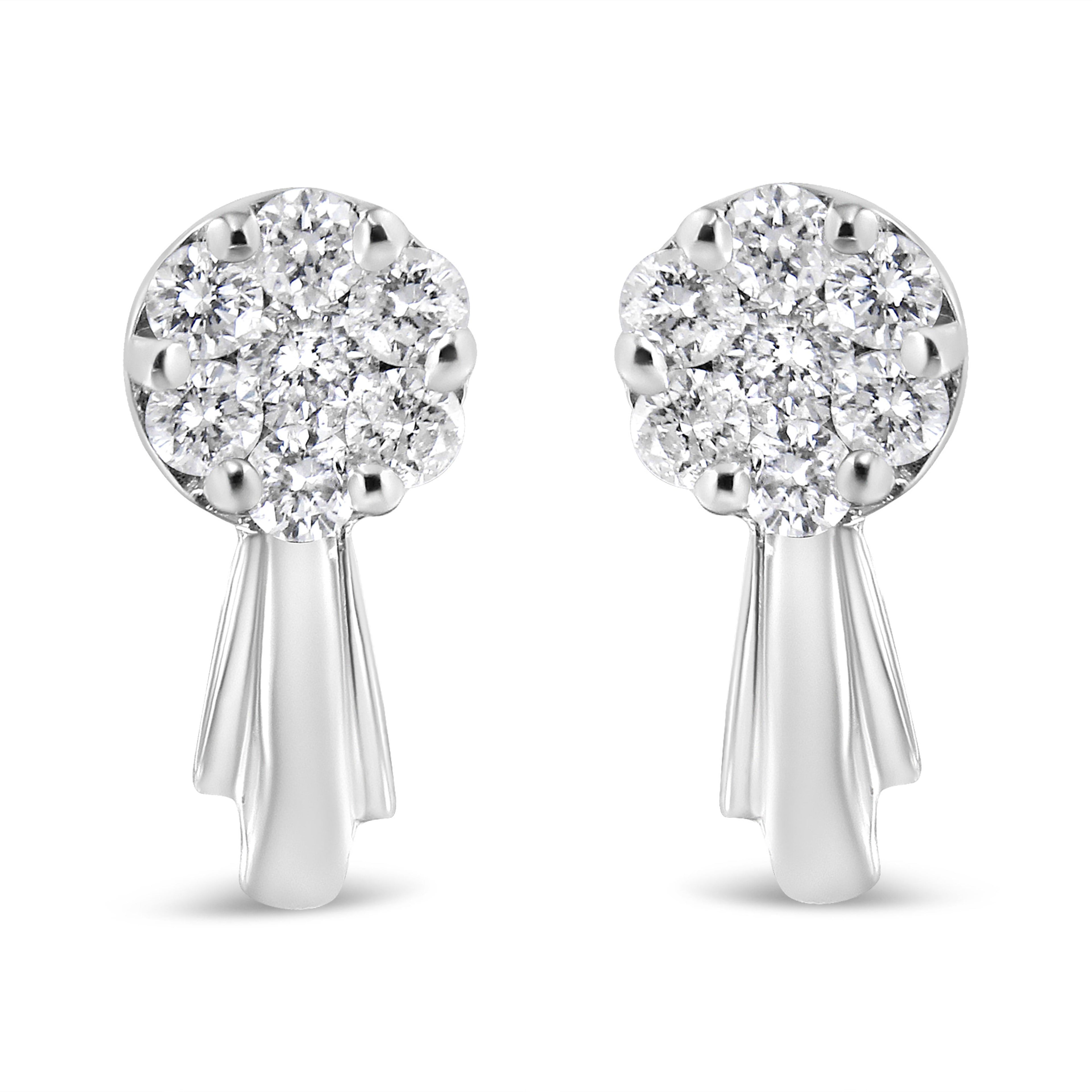 14K White Gold 3/4 Carat Total Weight Diamond Floral Cluster Drop and Dangle Stud Earrings (H-I Color, I1-I2 Clarity)