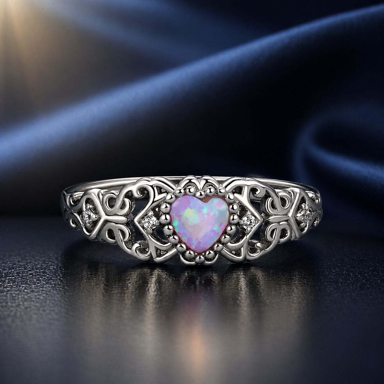 925 Sterling Silver Opal and CZ Stackable Ring in Size 6 for Women