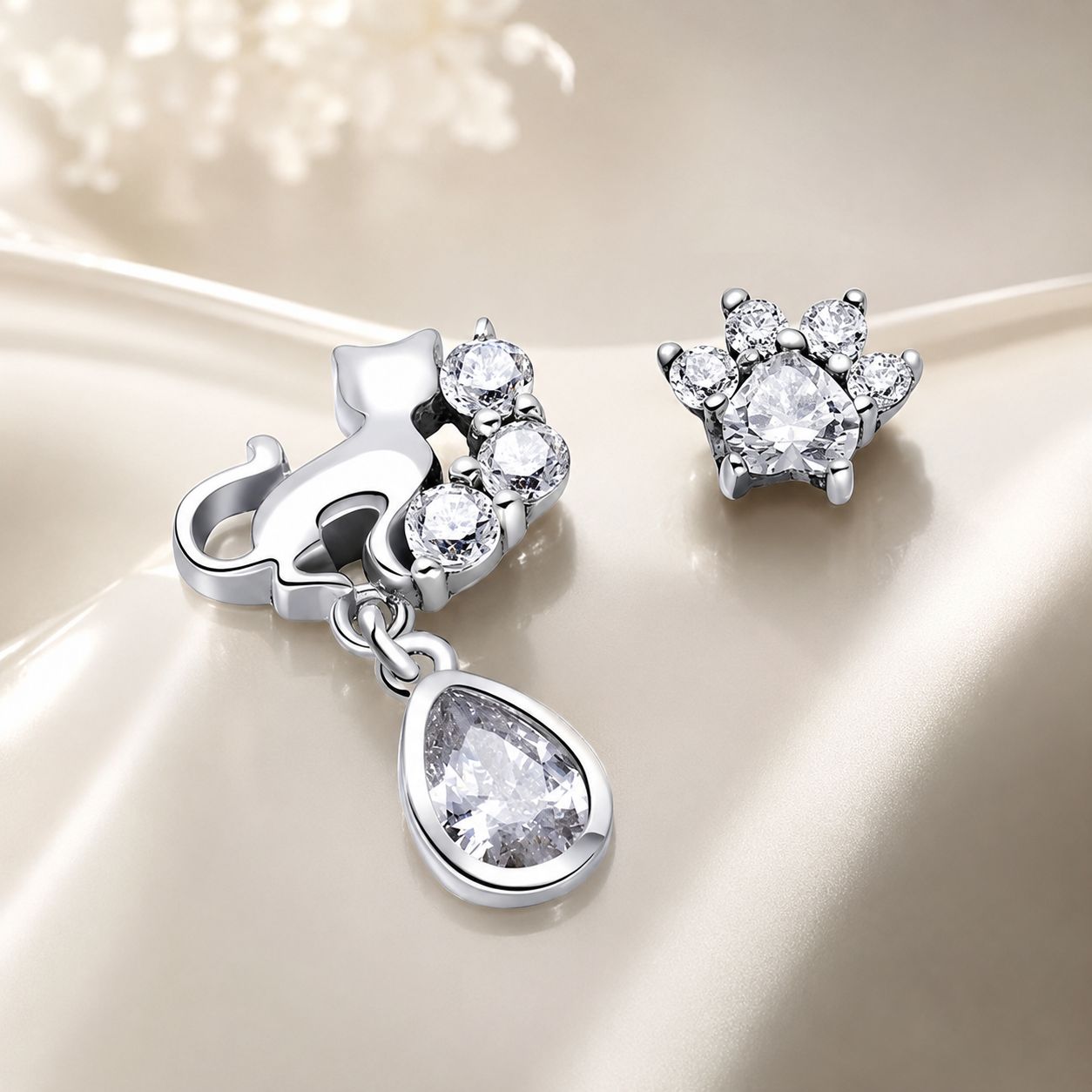 S925 Sterling Silver Earrings with Oxidized Finish and Pavé Setting CZ