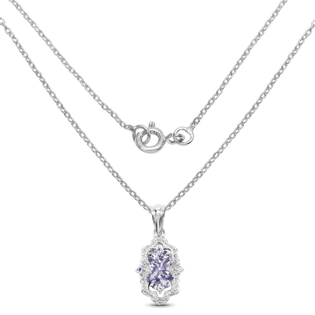 1.03 Carat Genuine Tanzanite & White Topaz .925 Sterling Silver Pendant