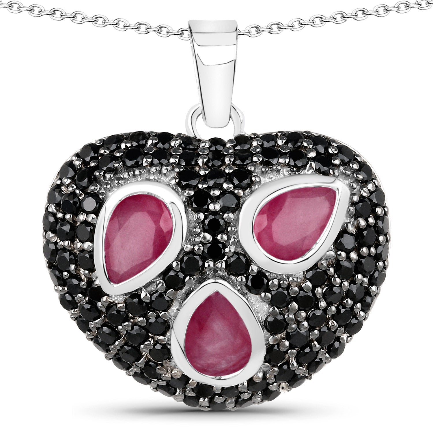 3.28 Carat Genuine Ruby and Black Spinel .925 Sterling Silver Pendant