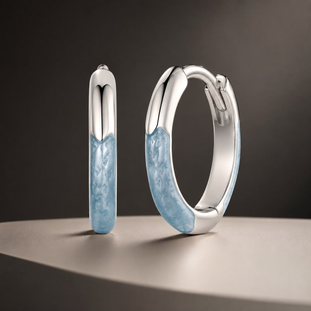 925 Sterling Silver Enamel Plated White Gold Earrings 1.2cm for Women