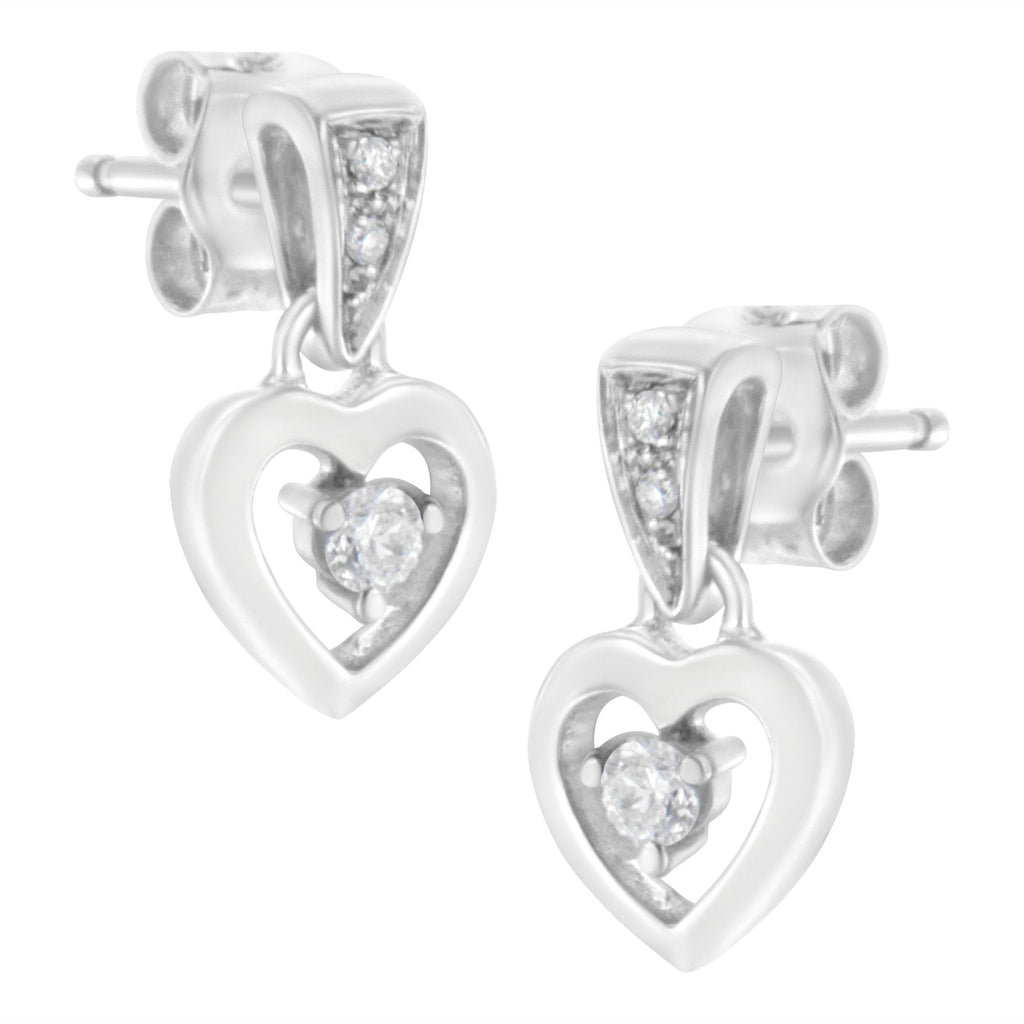 14K White Gold 1/6 Cttw Diamond Dangle Heart Stud Earrings (H-I, SI2-I1)