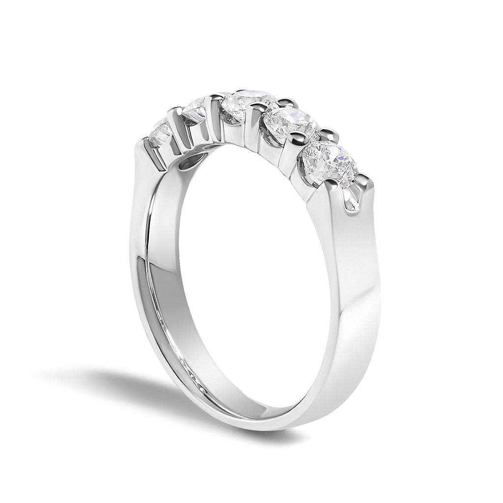 14K White Gold 1.00 Cttw Diamond 5 Stone Band Ring