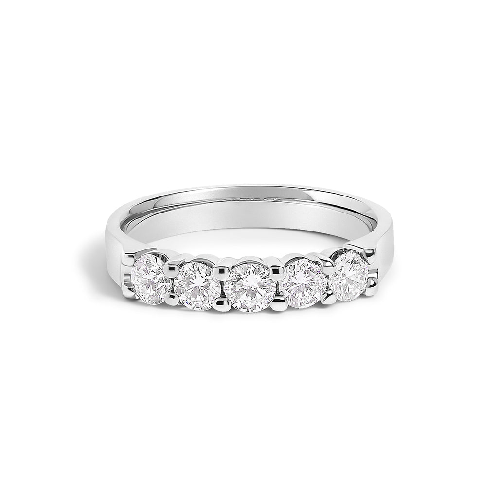 14K White Gold 3/4 Cttw Diamond 5 Stone Band Ring