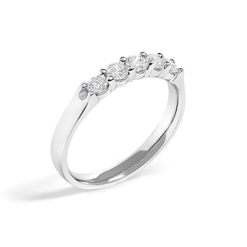 14K White Gold 1/2 Cttw Diamond 5 Stone Band Ring