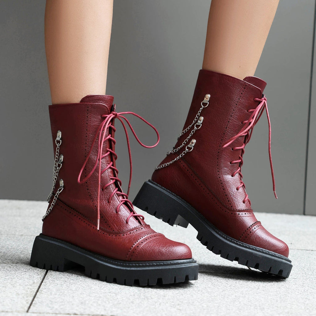Women’s Chunky Heel Mid-Calf Dr. Style Boots – Large Size Fall & Winter Boot