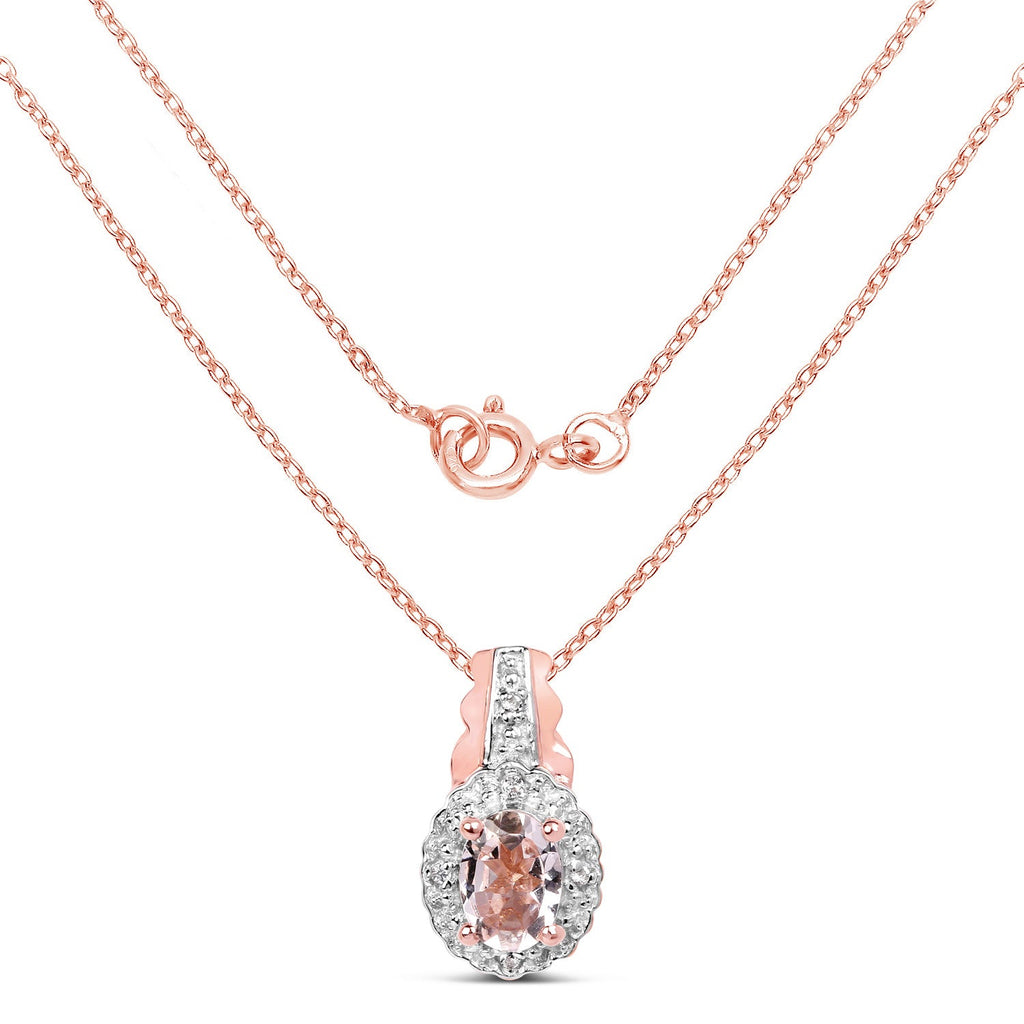 14K Rose Gold Plated 0.73 Carat Genuine Morganite & White Topaz .925 Sterling Silver Pendant