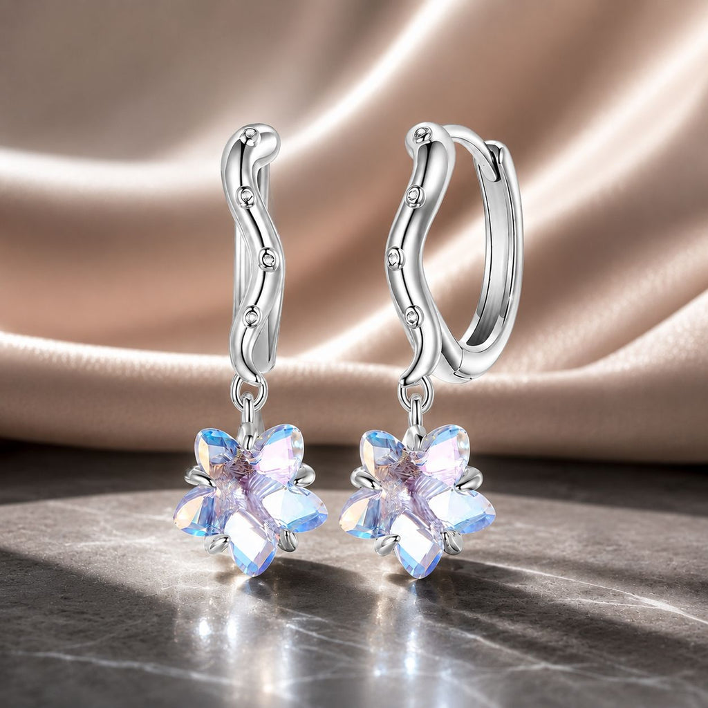 925 Sterling Silver Earrings with Transparent Glass and White Gold Plating for Women