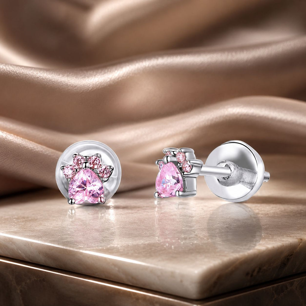 925 Sterling Silver Earrings with Plated Platinum and Pavé Set CZ, 0.4cm for Women