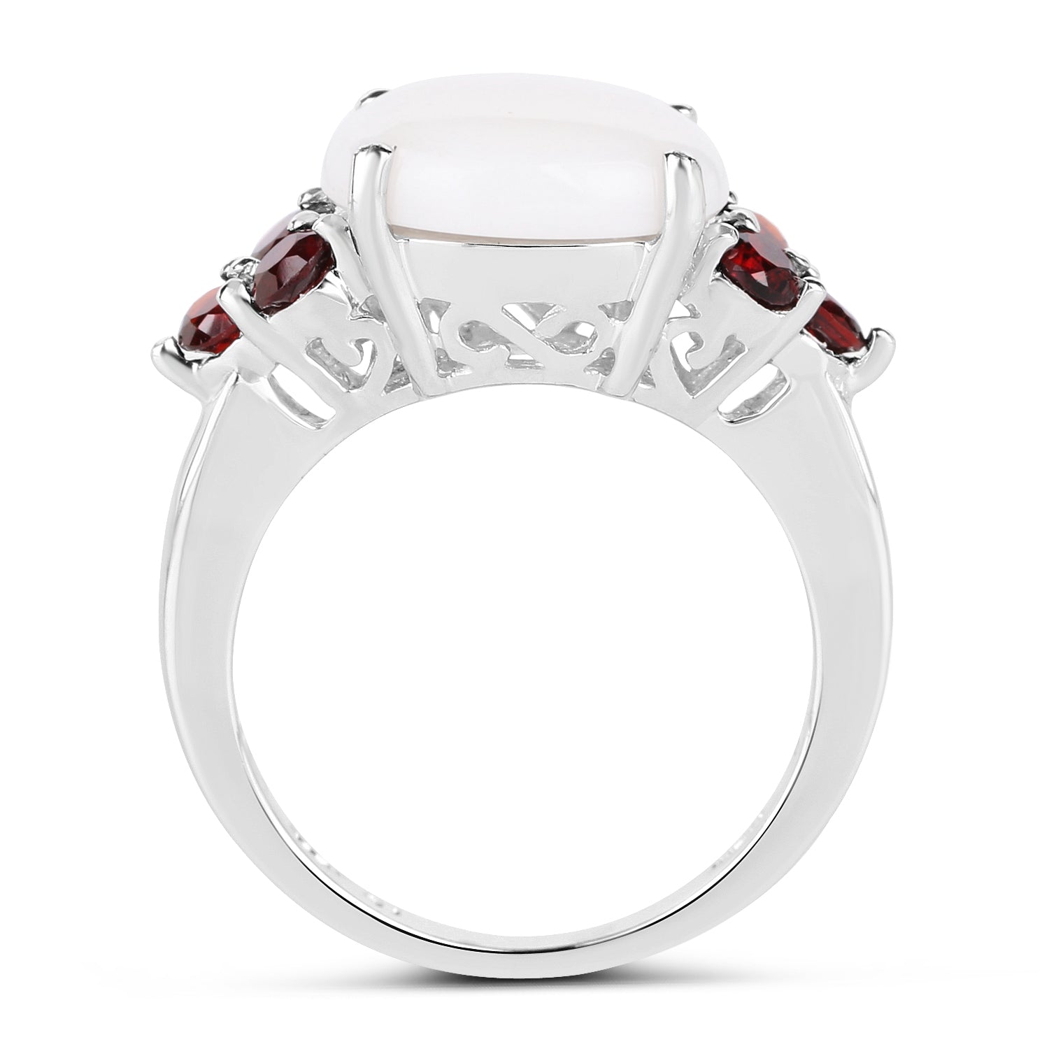 3.58 Carat Genuine Opal & Garnet .925 Sterling Silver Ring