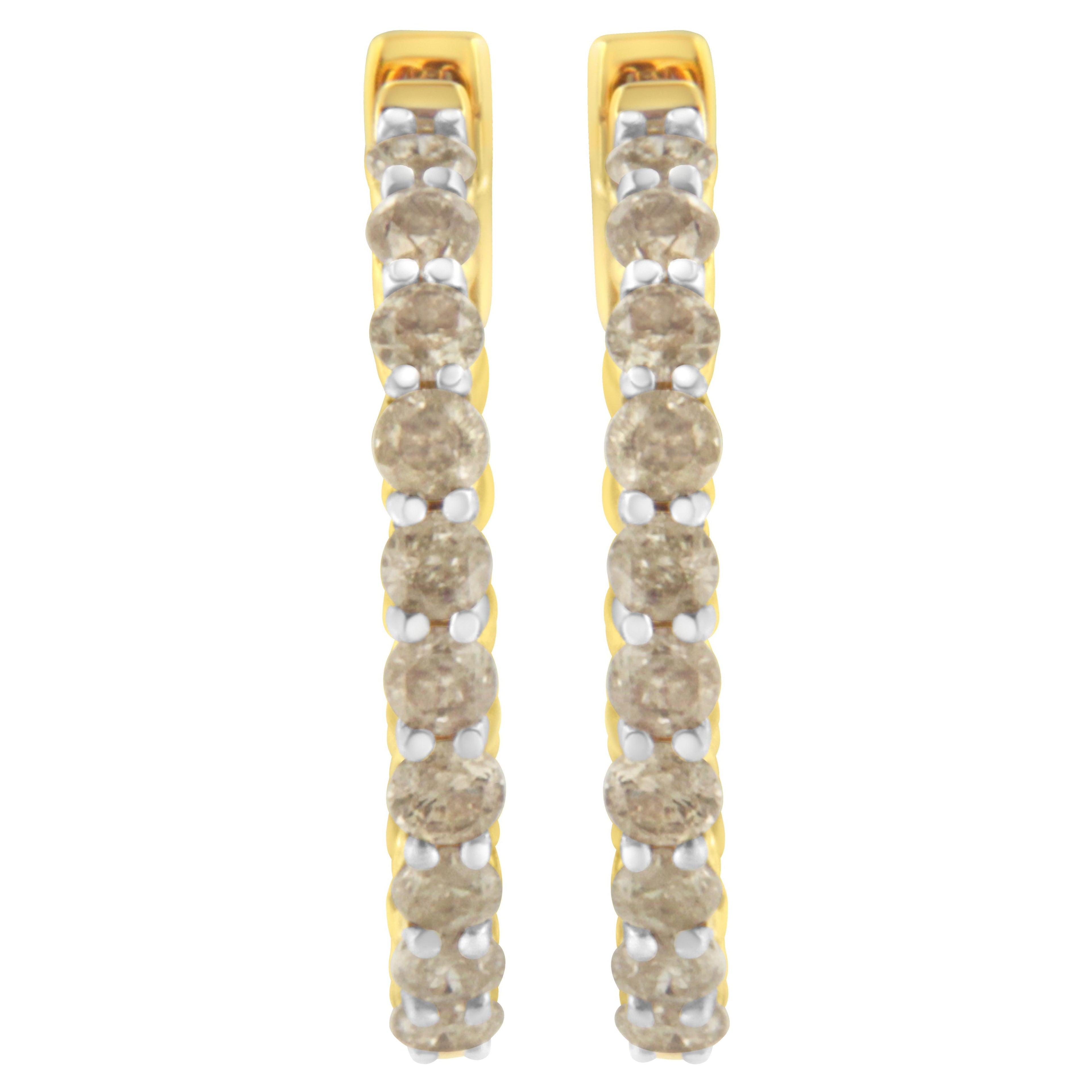 10K Yellow Gold-Plated Sterling Silver Diamond Hoop Earrings (2 cttw, K-L Color, I2-I3 Clarity)