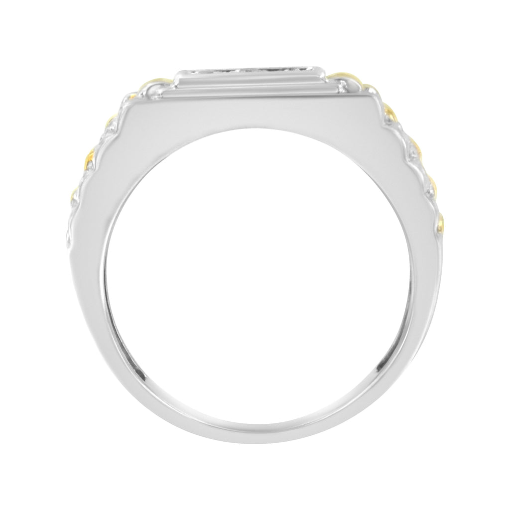 10K Yellow Gold Plated .925 Sterling Silver Diamond Accent Miracle-Set 3 Stone Ridged Band Gentlemen's Fashion Ring (I-J Color, I2-I3 Clarity) - Size 10