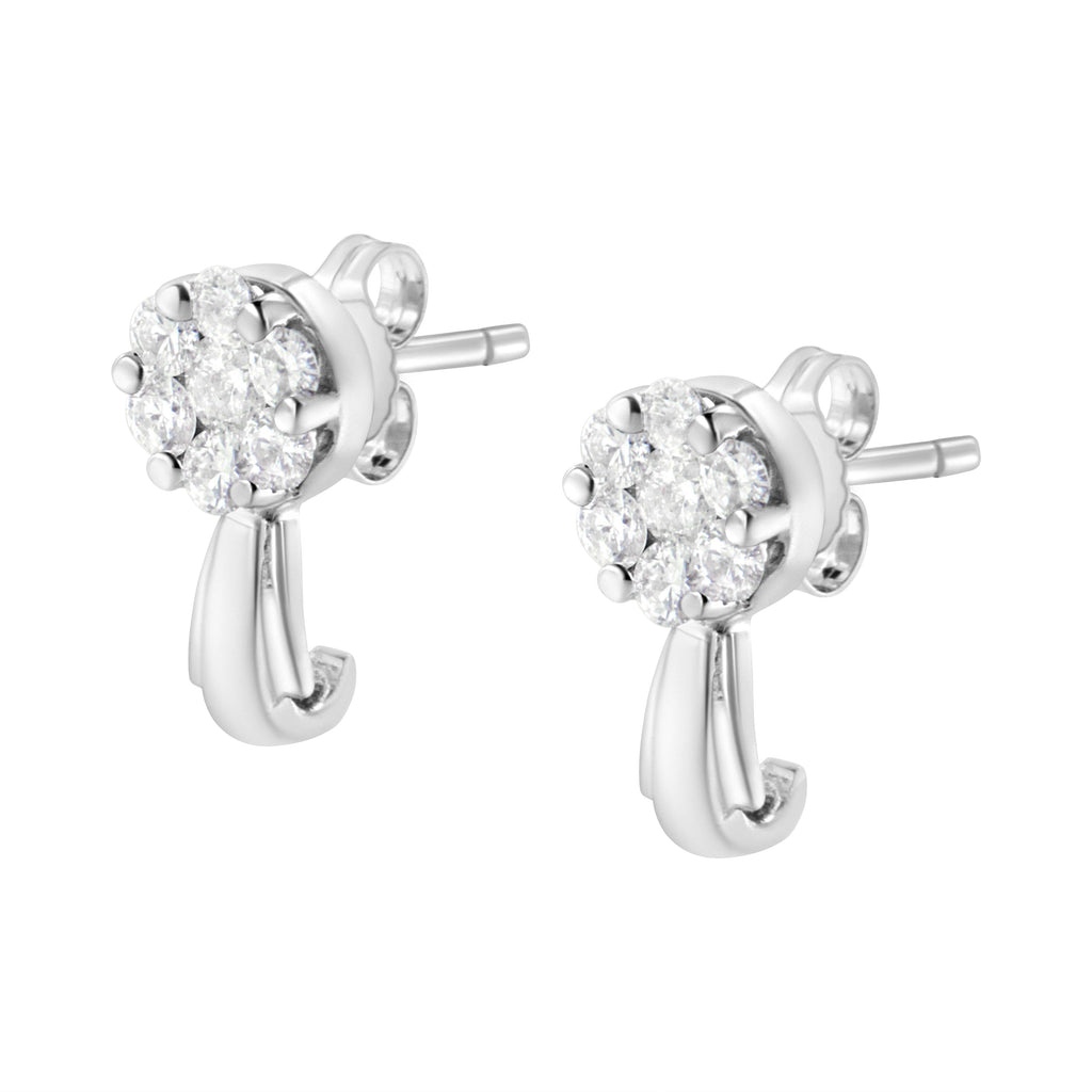 14K White Gold 3/4 Carat Total Weight Diamond Floral Cluster Drop and Dangle Stud Earrings (H-I Color, I1-I2 Clarity)
