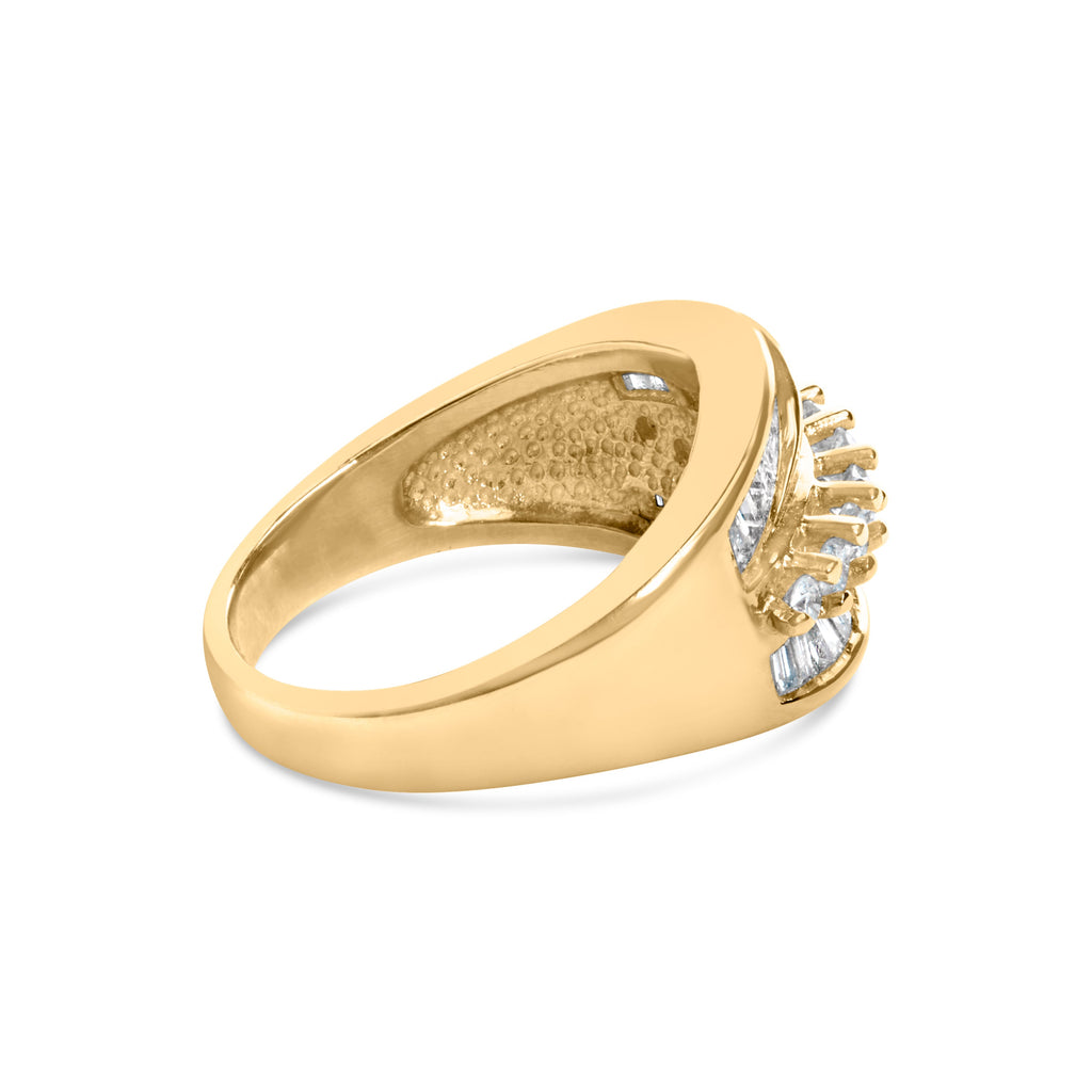 14K Yellow Gold 1.00 Carat Total Weight Diamond Cocktail Cluster 5 Stone Ring (H-I Color, SI1-I1 Clarity) - Ring Size 7
