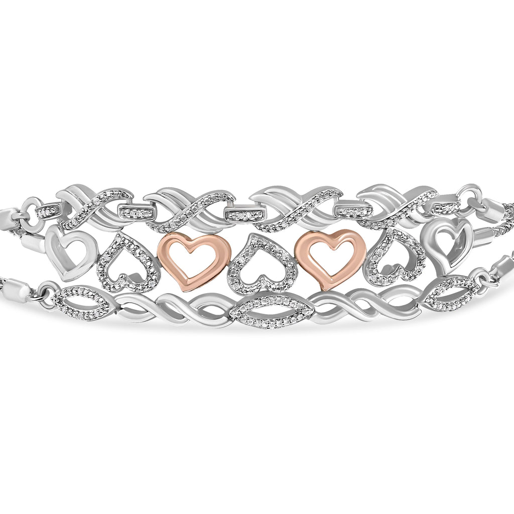 Sterling Silver Diamond Accent 3 Piece Adjustable Bolo Bracelet Set
