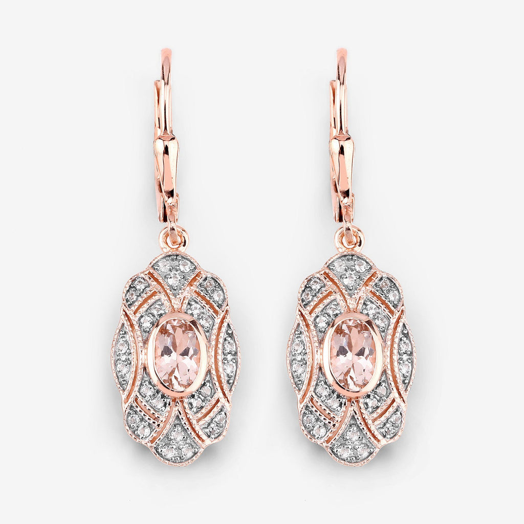 1.04 Carat Genuine Morganite and White Topaz .925 Sterling Silver Earrings