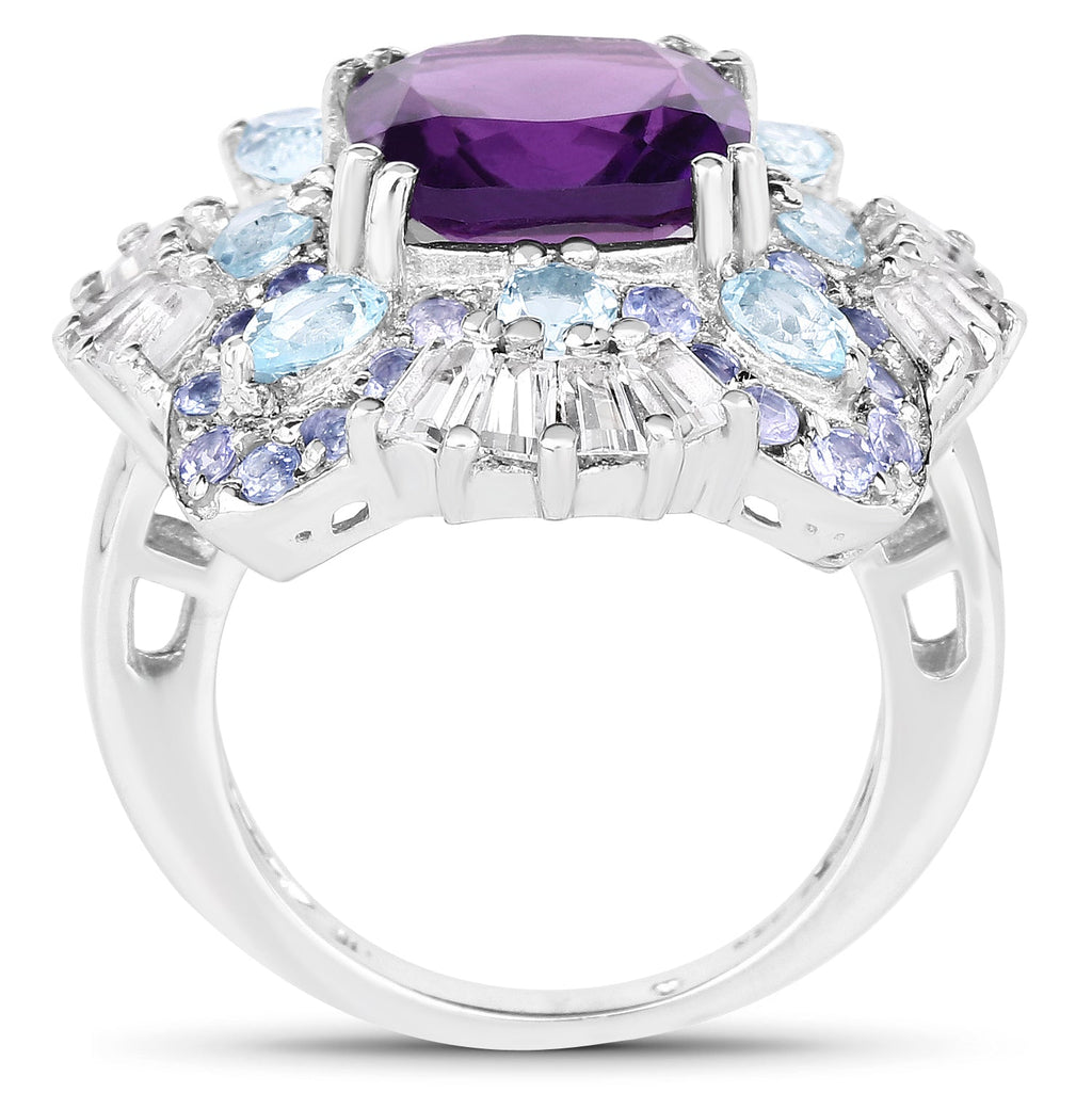 8.38 Carat Genuine Multi-Stone .925 Sterling Silver Ring