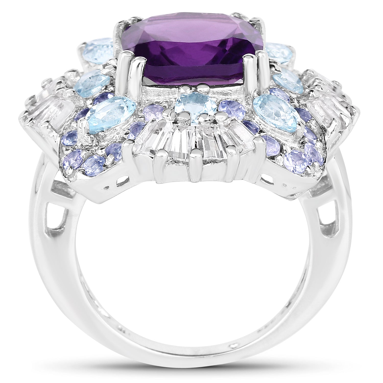 8.38 Carat Genuine Multi-Stone .925 Sterling Silver Ring
