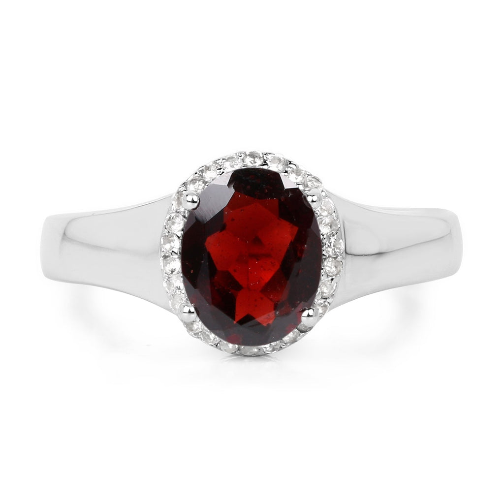 2.63 Carat Genuine  Garnet and White Topaz .925 Sterling Silver Ring