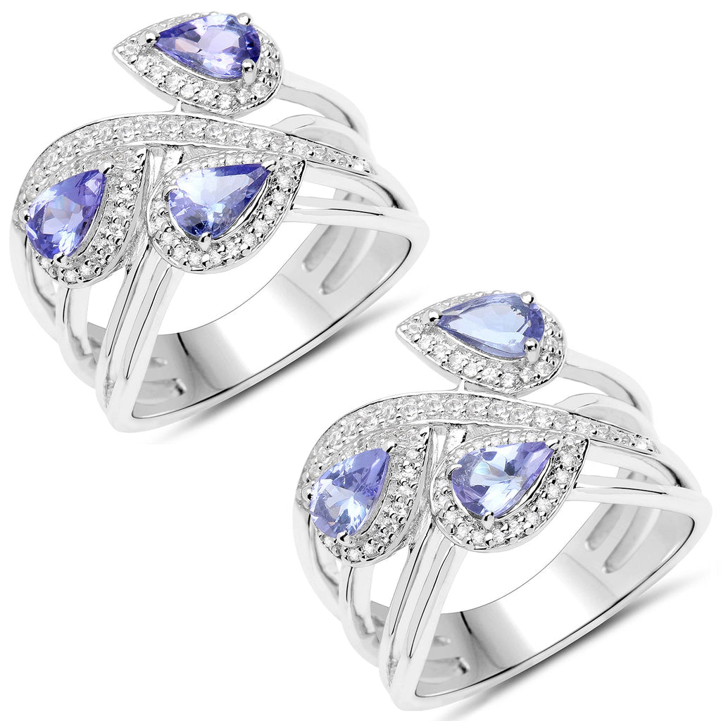 1.52 Carat Genuine Tanzanite and White Zircon .925 Sterling Silver Ring