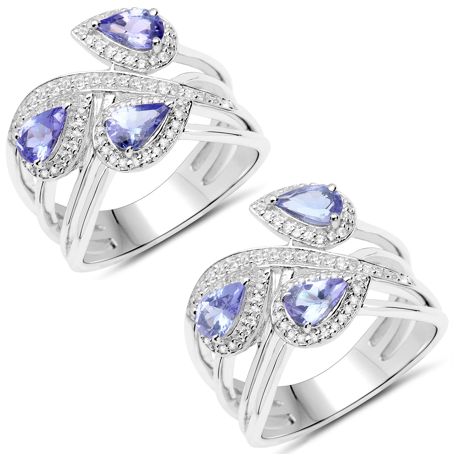 1.52 Carat Genuine Tanzanite and White Zircon .925 Sterling Silver Ring