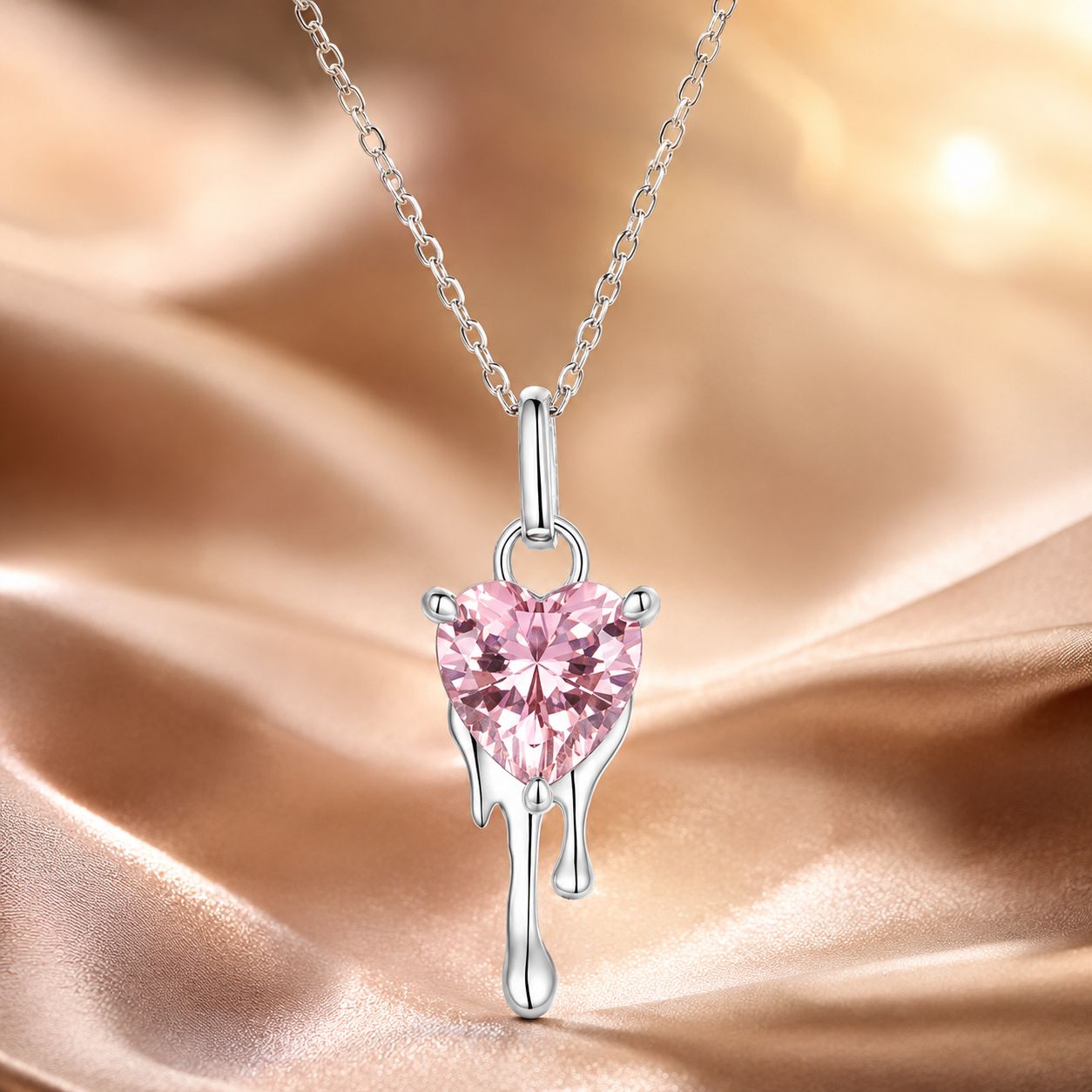925 Sterling Silver Adjustable Necklace with Pavé Setting CZ & Pendant for Women