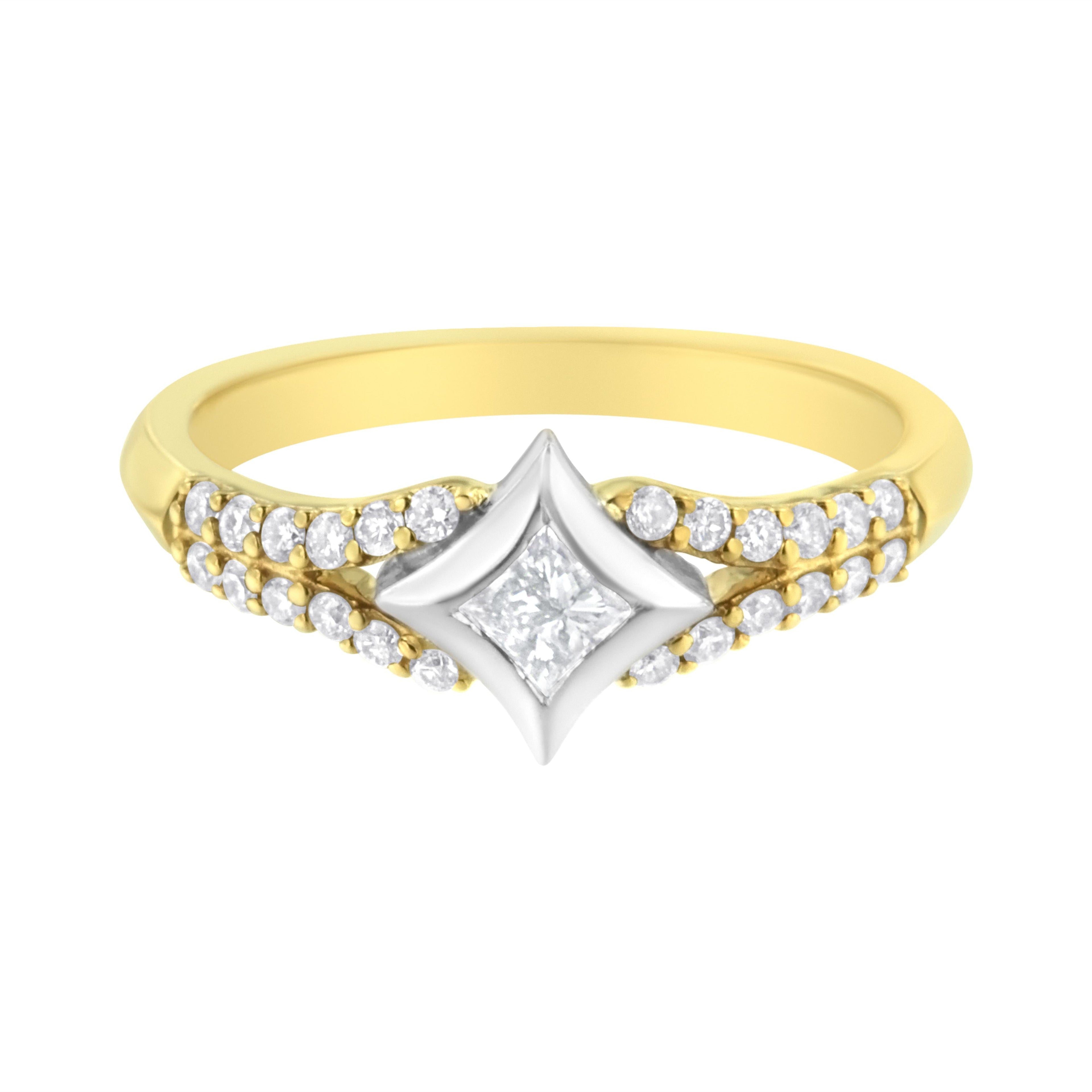 10K Two-Tone Color 1/2 Carat Total Weight Diamond Kite and Split Shank Ring (H-I Color, SI2-I1 Clarity)
