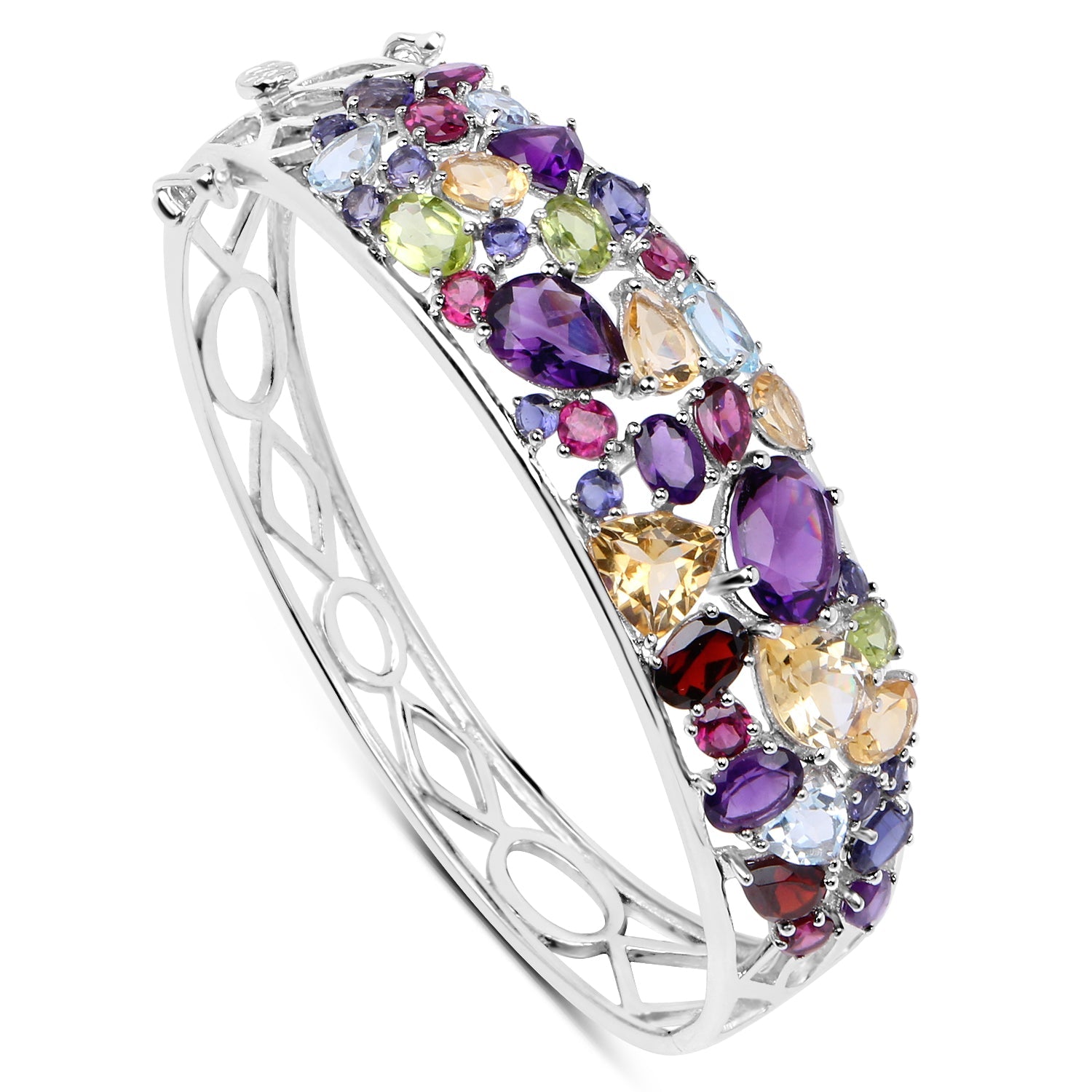 21.17 Carat Genuine Multi Stones .925 Sterling Silver Bangle