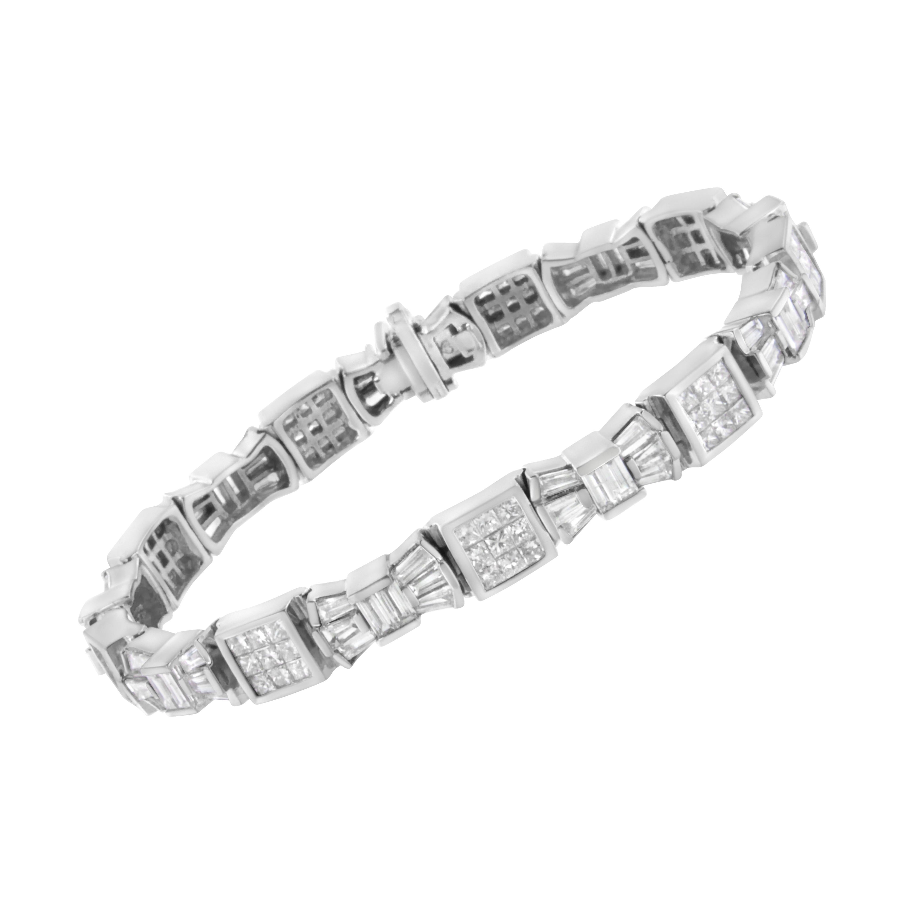 14K Yellow Gold 9.0 Cttw Diamond Alternating Bow and Box Link Bracelet (G-H Color, VS1-VS2 Clarity)- 7"
