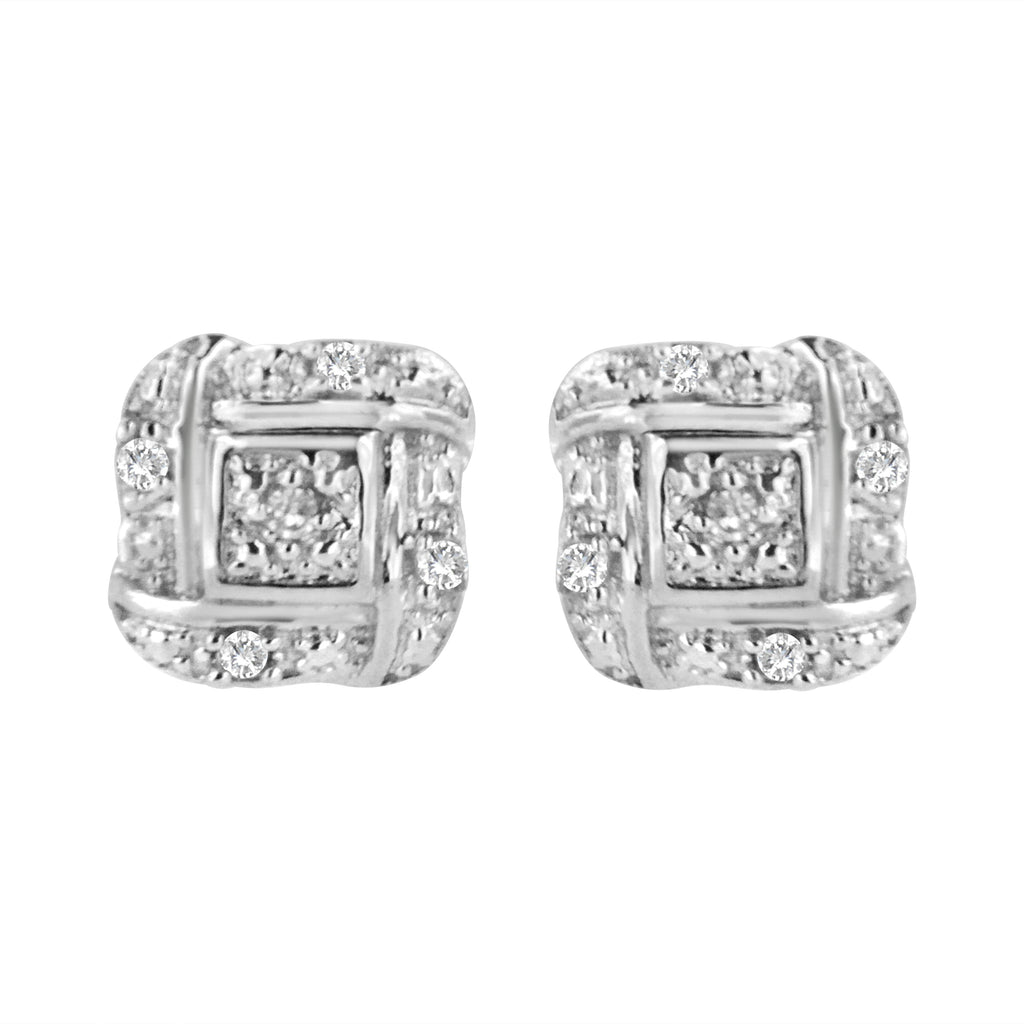 .925 Sterling Silver Round-Cut Diamond Accent Swirl Square Knot Stud Earrings (H-I Color, I2-I3 Clarity)