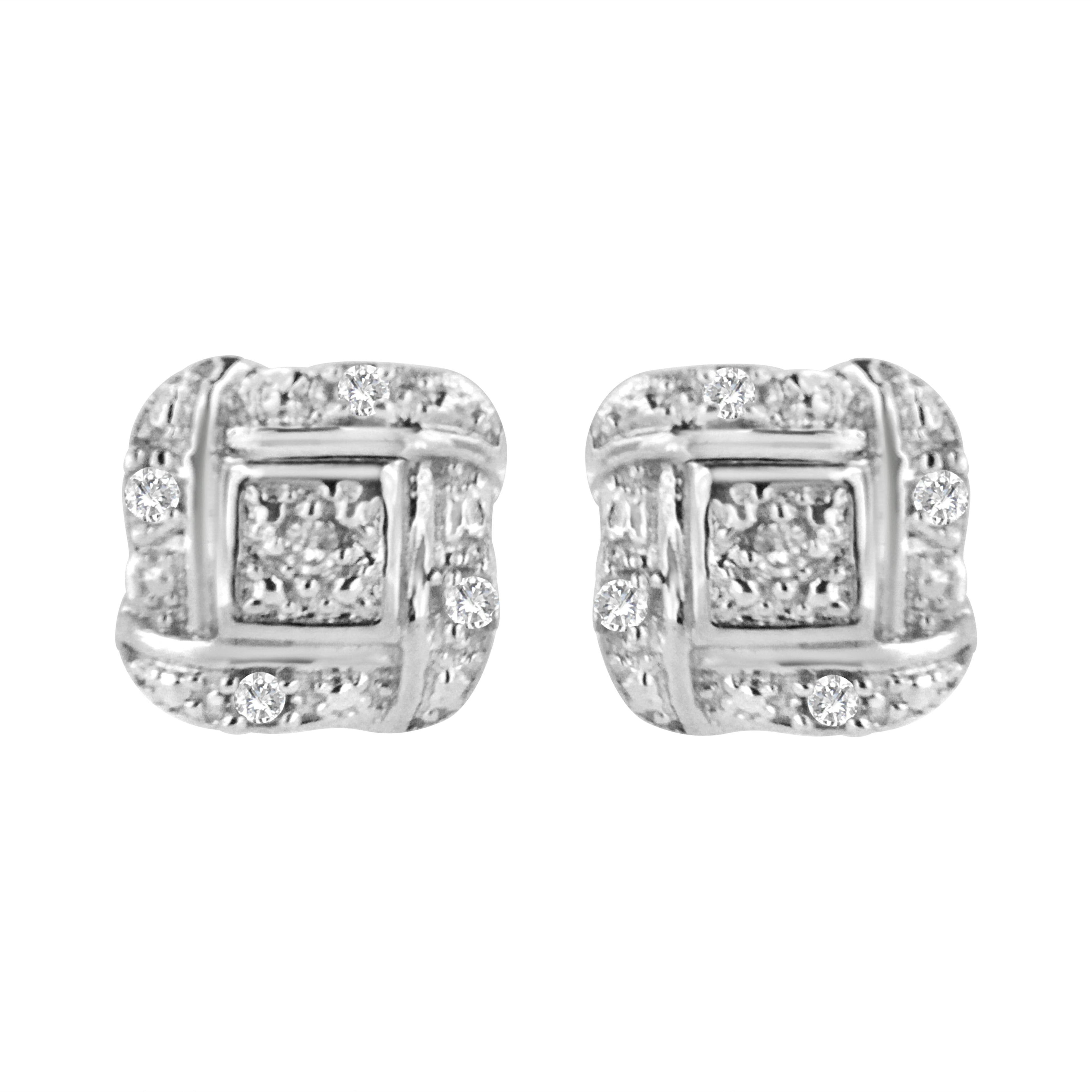 .925 Sterling Silver Round-Cut Diamond Accent Swirl Square Knot Stud Earrings (H-I Color, I2-I3 Clarity)