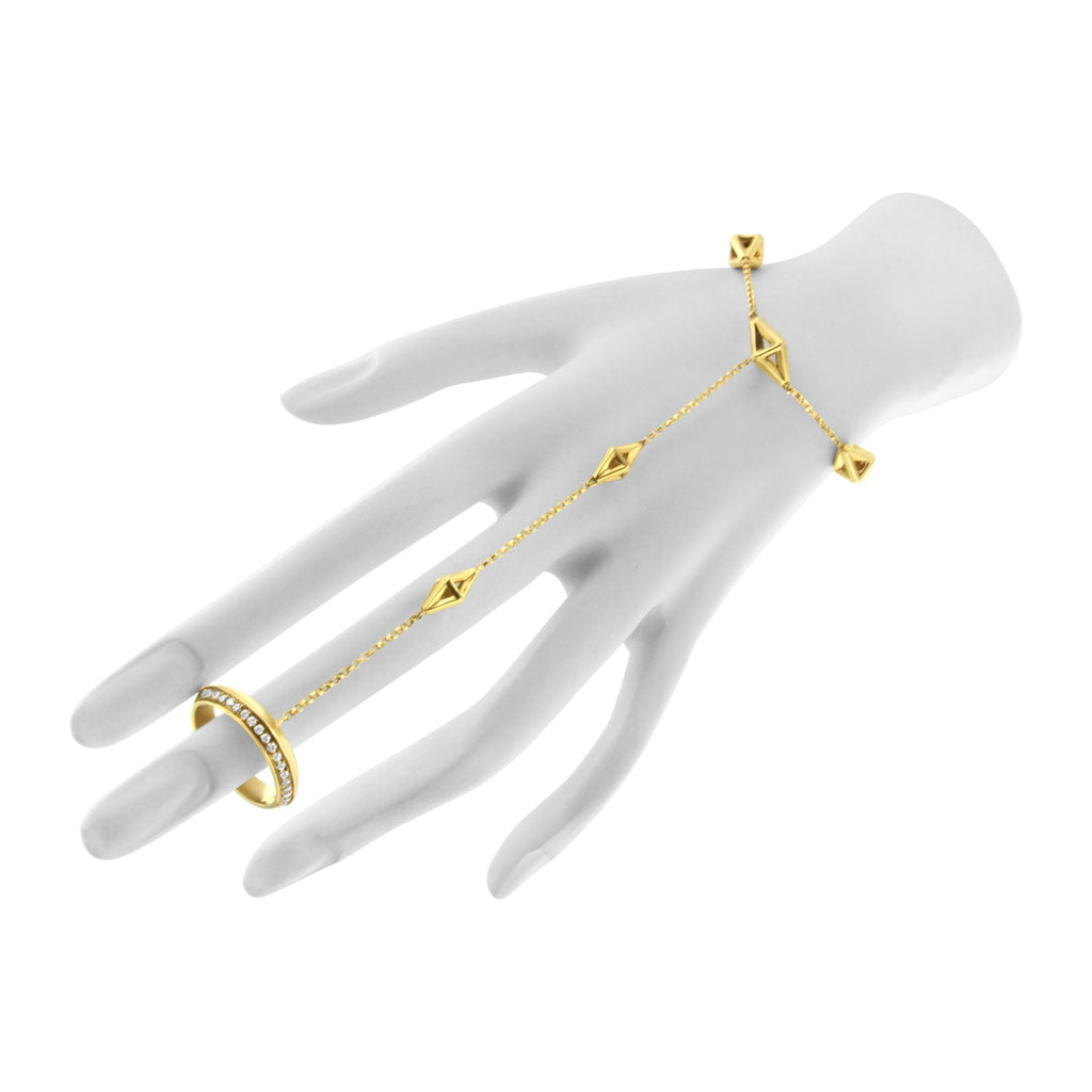 14K Yellow Gold 1/4 Carat Total Weight Diamond Ring and Bracelet Hand Chain (G-H Color, SI1-SI2 Clarity) - 7"