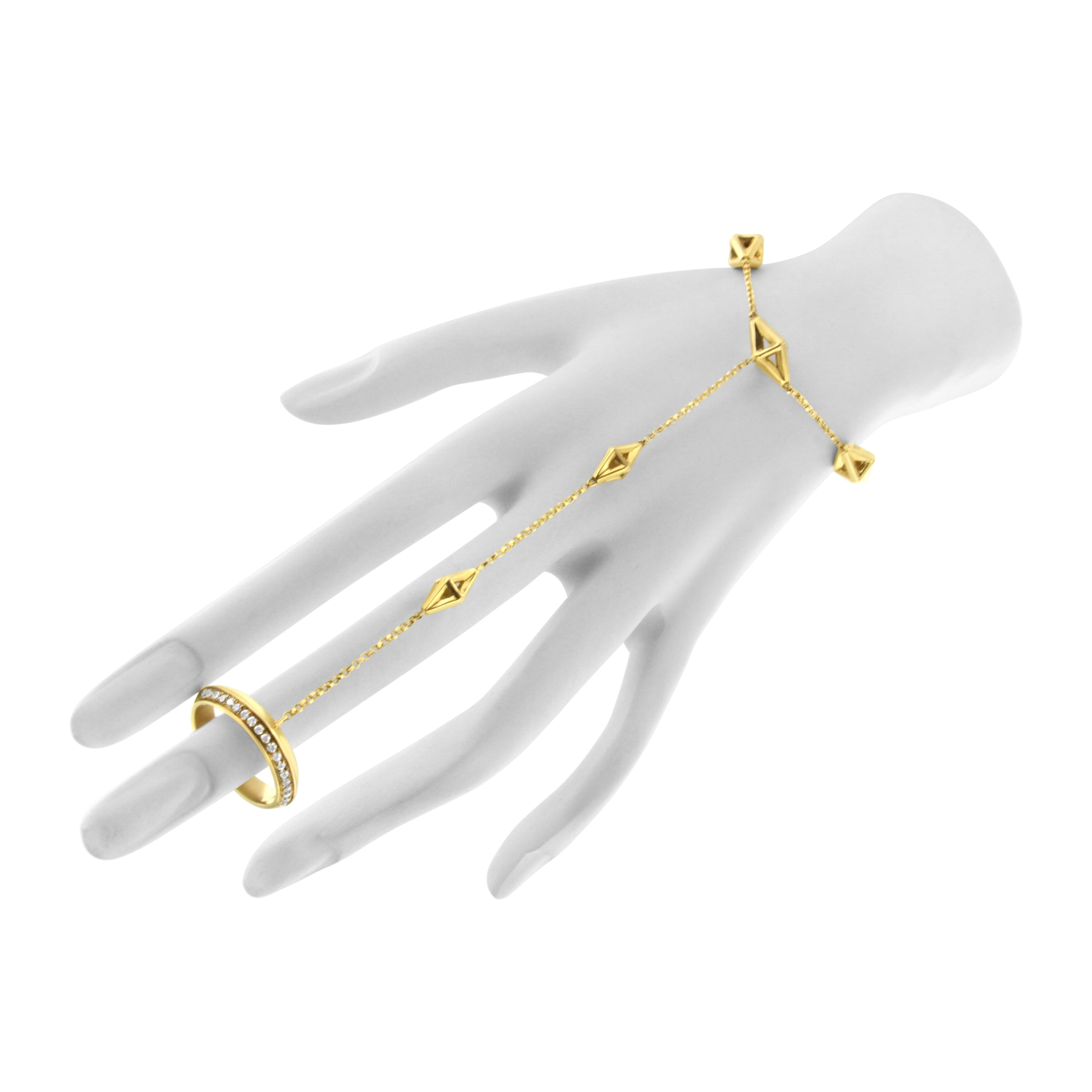 14K Yellow Gold 1/4 Carat Total Weight Diamond Ring and Bracelet Hand Chain (G-H Color, SI1-SI2 Clarity) - 7"