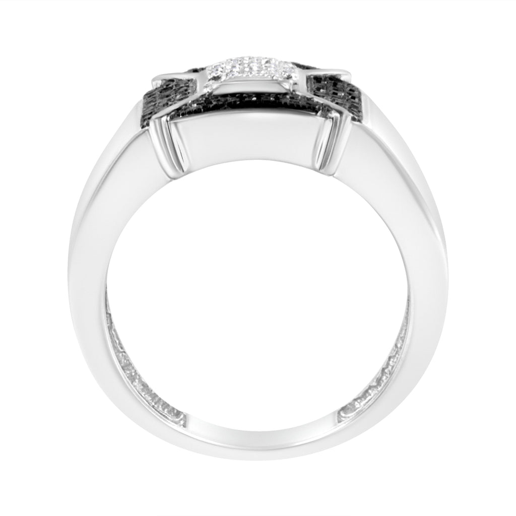 .925 Sterling Silver 3/8 Cttw Composite Enhanced Black and White Diamond Men's Band Ring (H-I, I2-I3) - Size 10