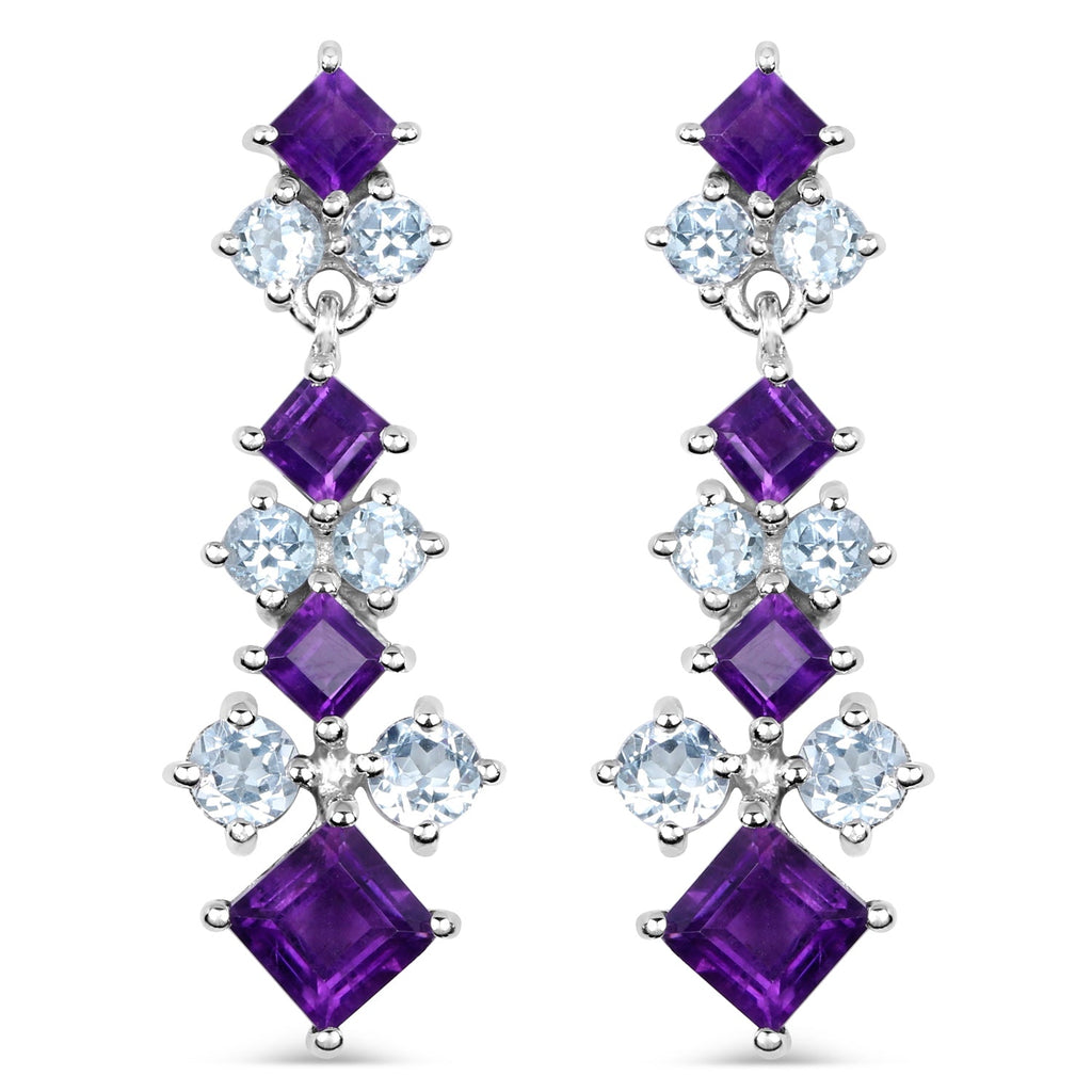 4.94 Carat Genuine Amethyst & Blue Topaz .925 Sterling Silver Earrings