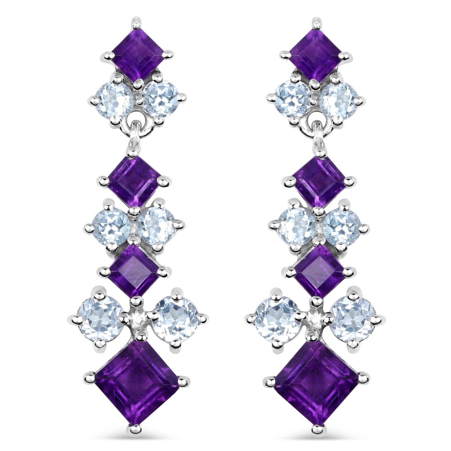 4.94 Carat Genuine Amethyst & Blue Topaz .925 Sterling Silver Earrings