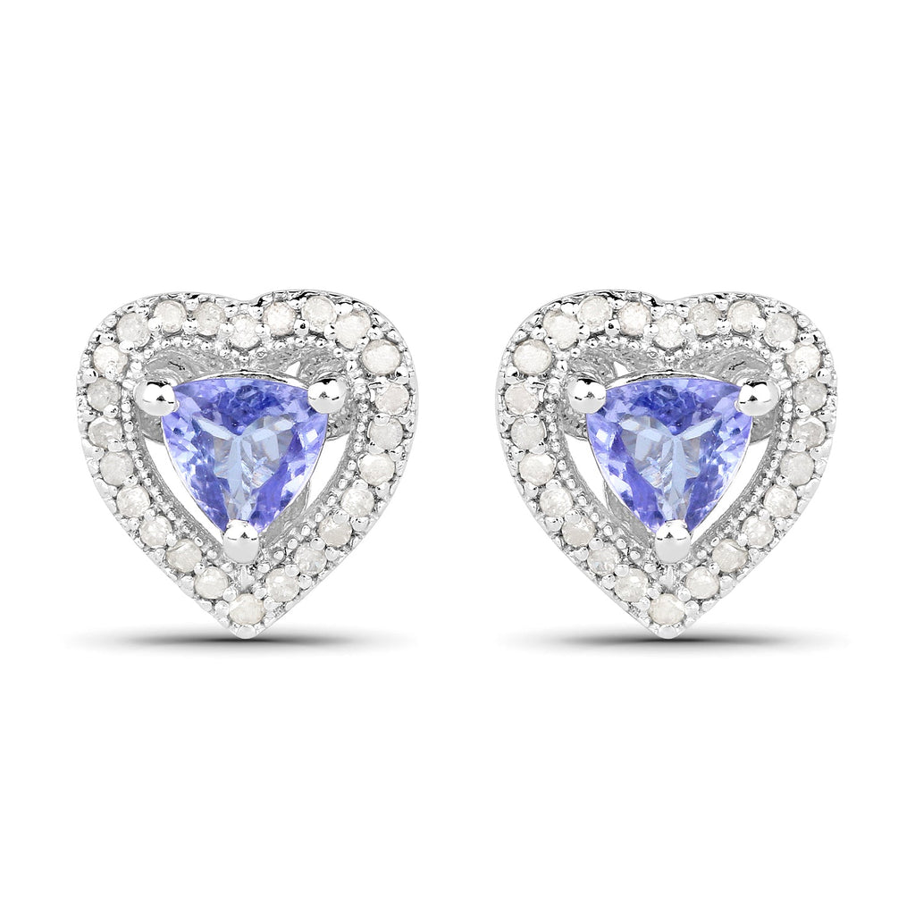1.20 Carat Genuine Tanzanite & White Diamond .925 Sterling Silver Earrings