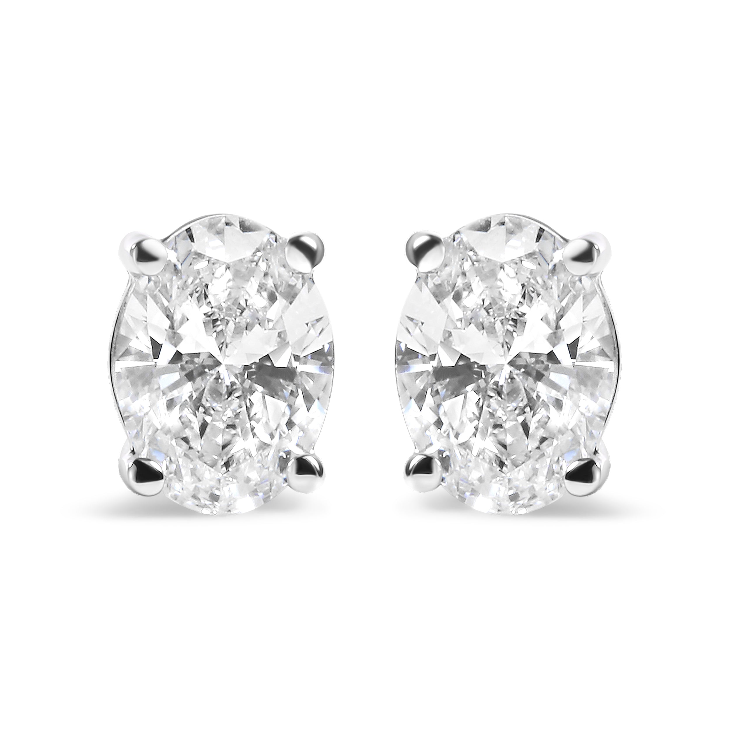 14K White Gold 3/4 Carat Total Weight Oval Shape Lab Grown Diamond Solitaire Stud Earrings (F-G Color, VS1-VS2 Clarity)