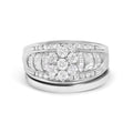 14K White Gold 1.0 Cttw Round and Baguette Diamond Cluster Bridal Set