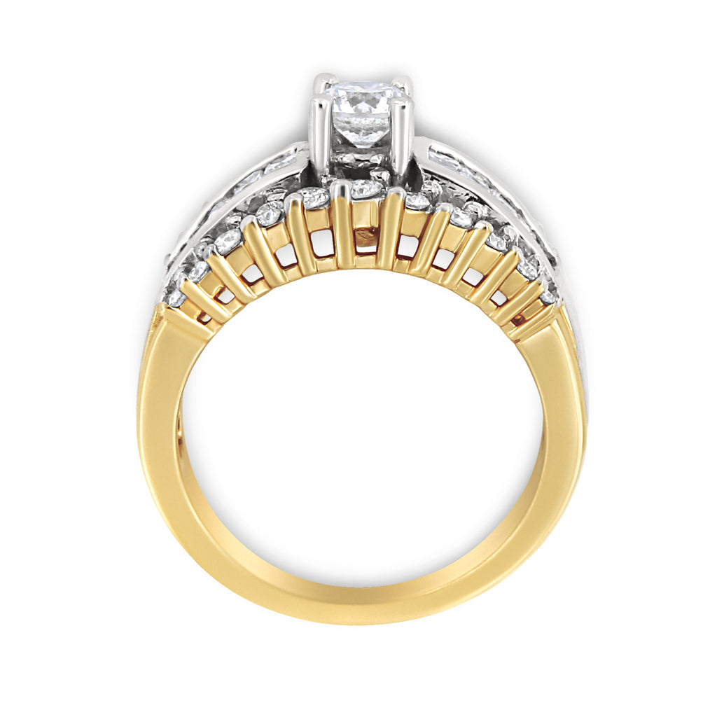 14K Yellow and White Gold 1 1/2 Cttw Round and Princess-Cut Diamond Band Ring (H-I Color, SI2-I Clarity)