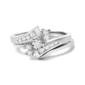 14K White Gold 3/8 Cttw Diamond Swirl Engagement Bridal Ring Set