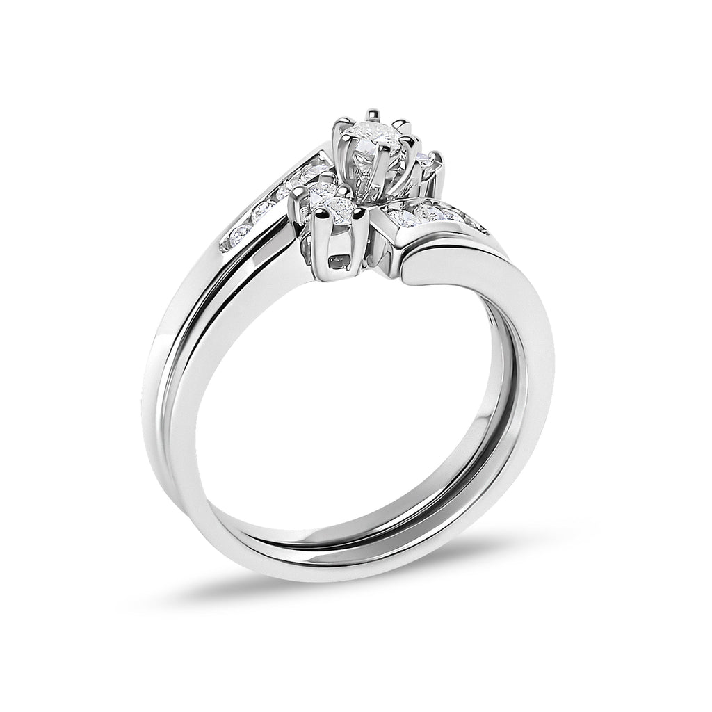 14K White Gold 3/8 Cttw Diamond Swirl Engagement Bridal Ring Set