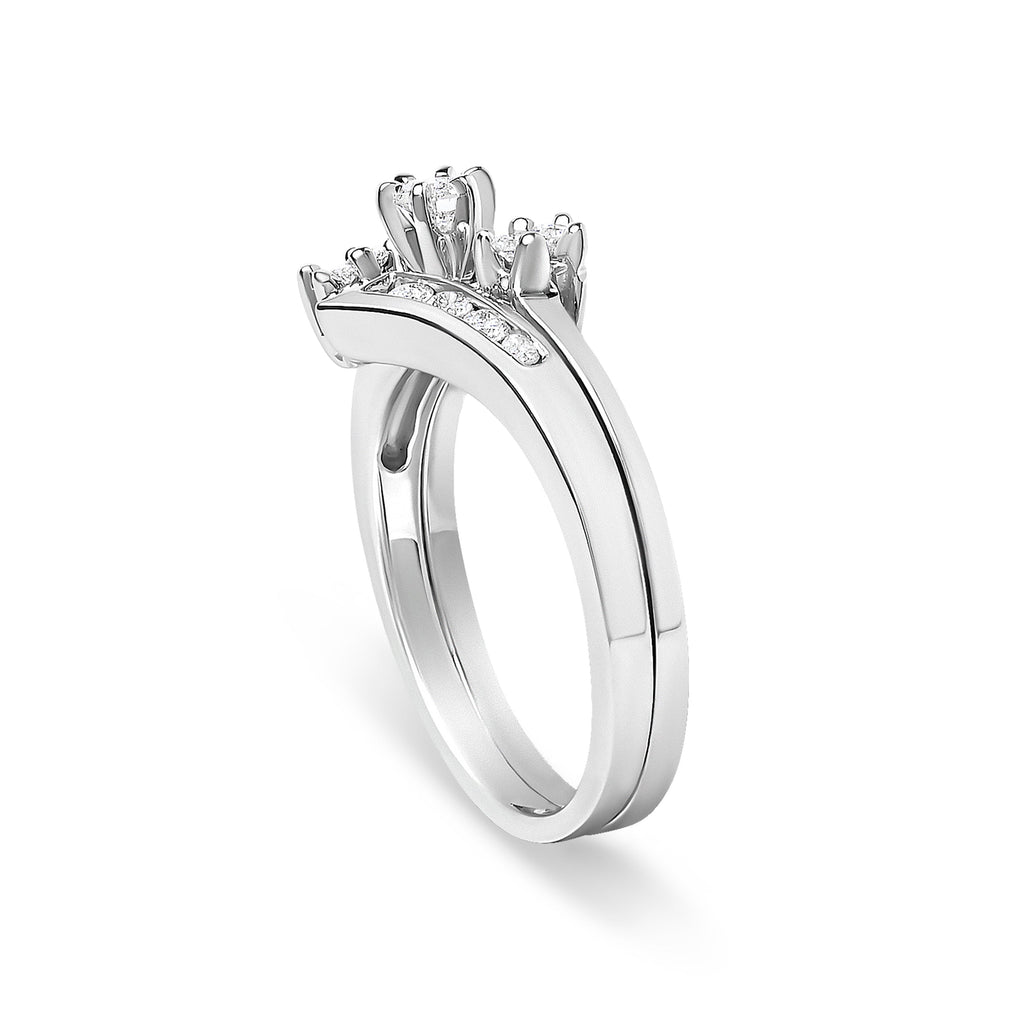 14K White Gold 3/8 Cttw Diamond Swirl Engagement Bridal Ring Set