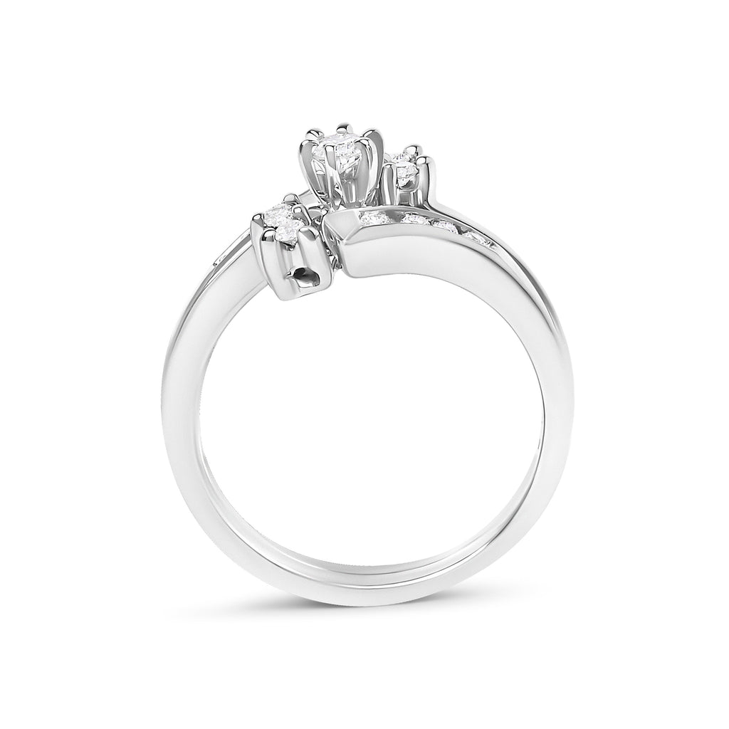 14K White Gold 3/8 Cttw Diamond Swirl Engagement Bridal Ring Set