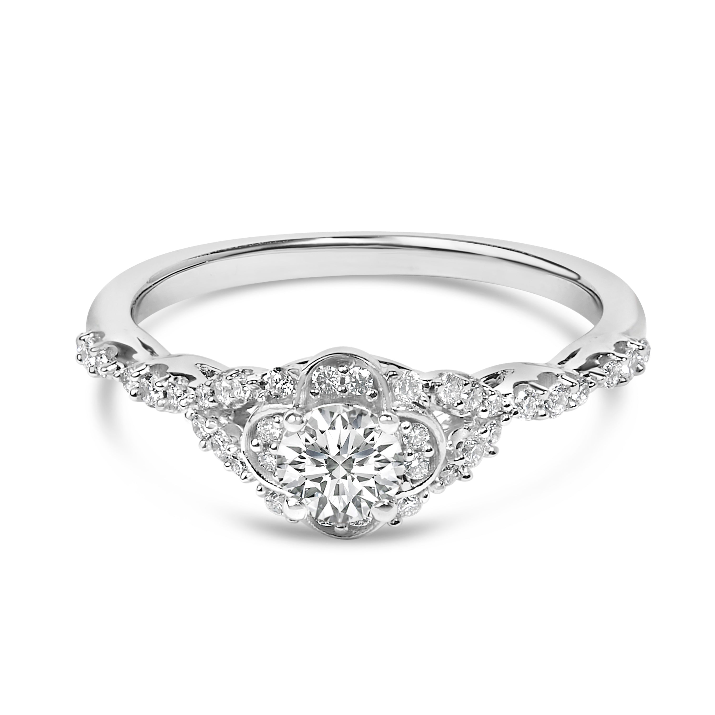 14K White Gold 1/2 Carat Total Weight Lab Grown Diamond Vintage Style Engagement Ring (F-G Color, VS1-VS2 Clarity) - Size 7