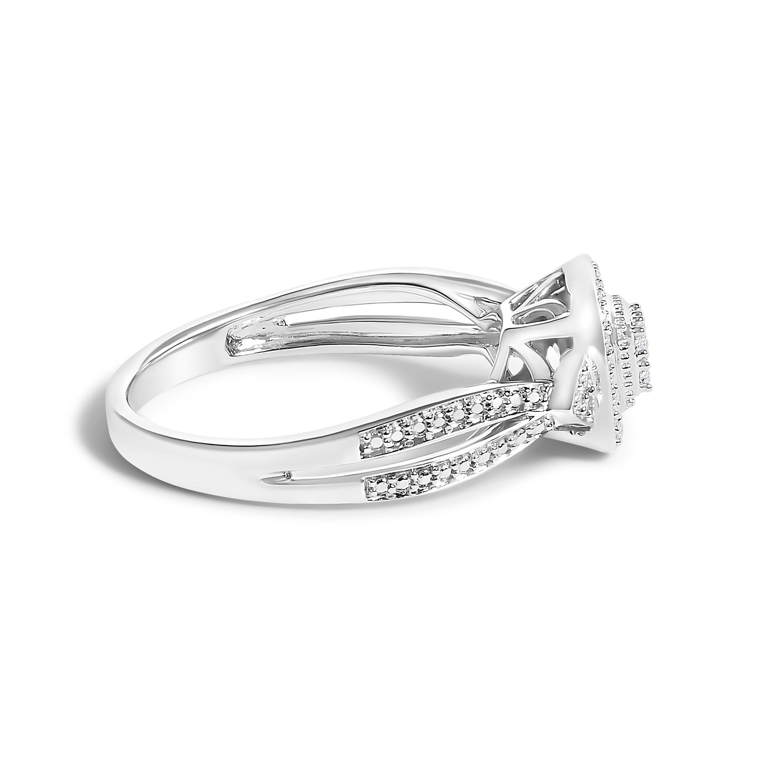 10K White Gold 1/10 Cttw Diamond Cluster Halo Promise Ring